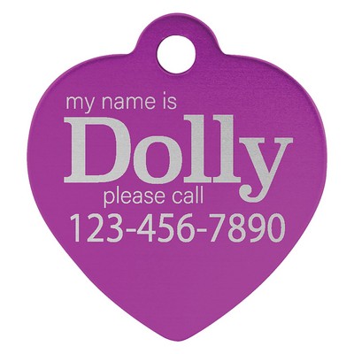 1" x 1" Purple Anodized Aluminum Heart Pet Tag
