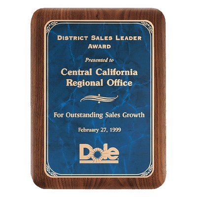 American Walnut Plaque w/Gold Border Sapphire Marble Plate