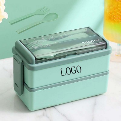 Double-Layer Plastic Lunch Box W/ Cutlery