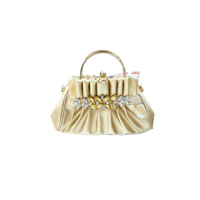 Brilliant Diamond-Adorned Pu Pleated Clutch Bag
