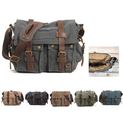 Postman Leather Canvas Laptop Messenger Bag