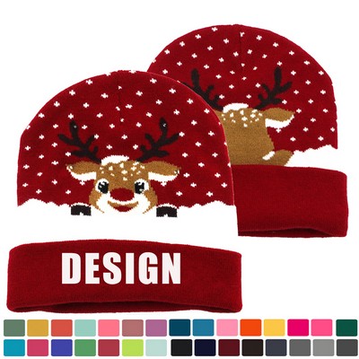 Warm Knit Jacquard Hat with LED Lights for Christmas