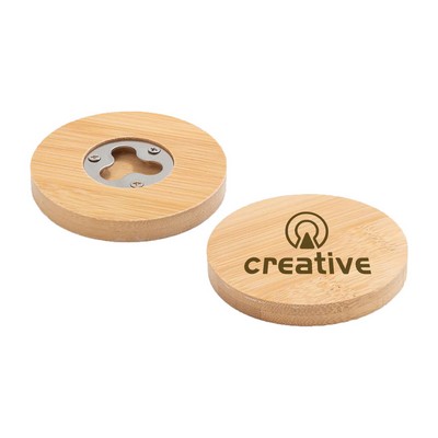 Round Bamboo Drink Coaster W/ Bottle Opener