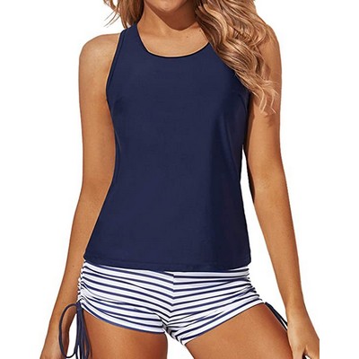 3 Piece Tankini Swimsuits for Women Swim Tank Top Bathing Suits with Boy Shorts and Bra Athletic