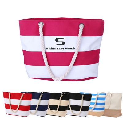 Striped Canvas Beach Tote Bag
