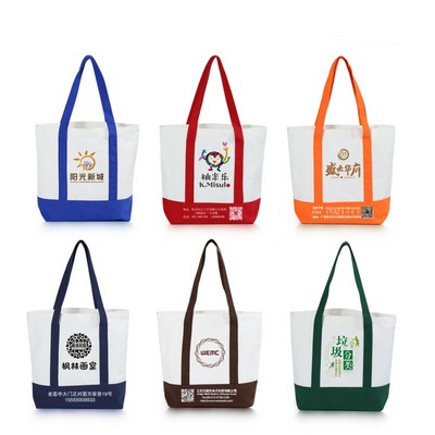 Customized logo colorful handheld spliced canvas bag