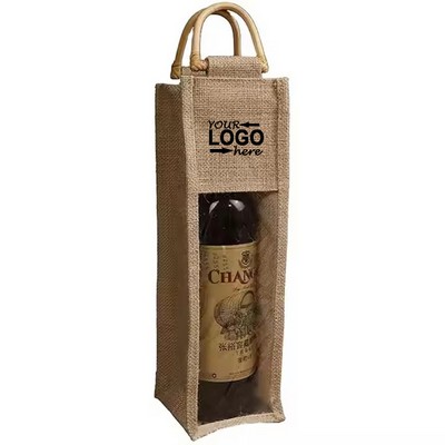 Eco-Friendly Burlap Wine Bottle Bag With Cane Handle