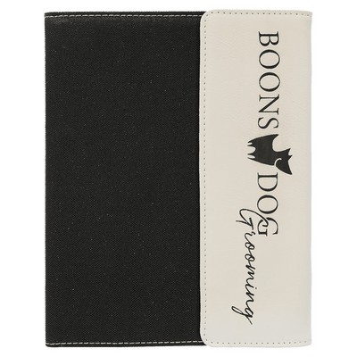 7" x 9" White Leatherette / Black Canvas Portfolio with Notepad