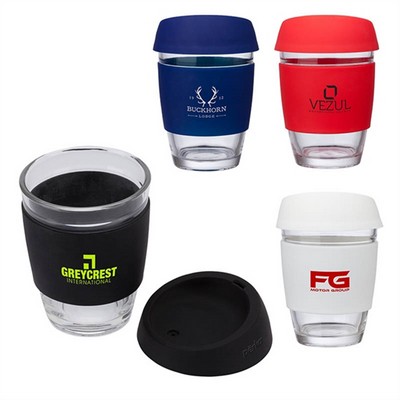 12oz Glass Mug w/ Silicone Grip & Lid