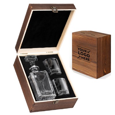Whiskey Glasses Wooden Box Set W/ Decanter