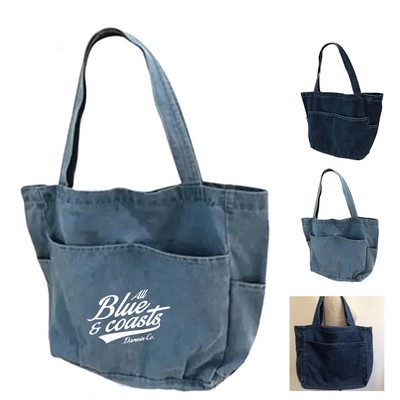 Denim Men's and Women's Canvas Large Tote Bag