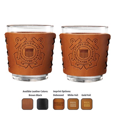 Full-Grain Leather Highball Sleeves w/Glass Set of 2 box set-Bar set, cocktail glass, rocks, whisky