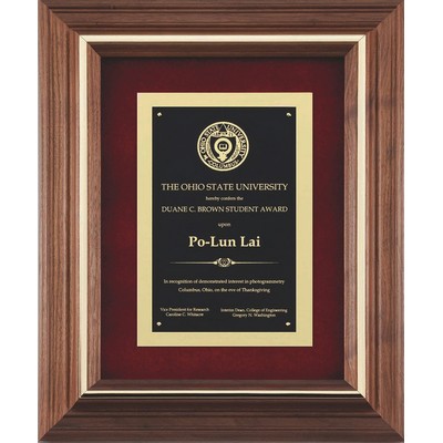 Walnut/Gold Inlay Frame with Black Brass Plate on Red Velour, 11-1/2"x13-1/2"