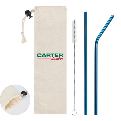 Colorful Metal Straw with Jute Bag Kit