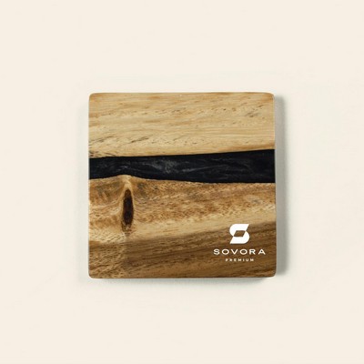 Acacia Coaster Set - 4" w/ Resin & Imprint - Opaque Black