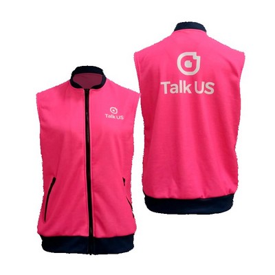 Women's Smooth Polyester Full Zip Sleeveless Jacket with Fleece Backing