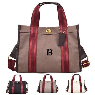 Canvas Tote Bag Retro Fashion Color Clash for Women