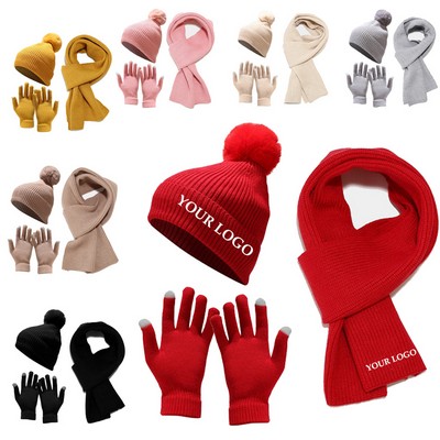 Winter Beanie Hat Scarf Gloves Set for Women