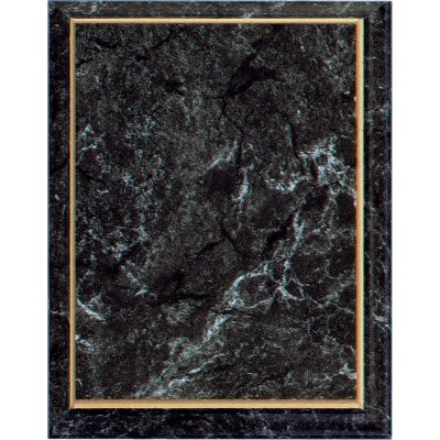 7" x 9" Improved Black Marble Finish Plaque w/Gold Cove Edge