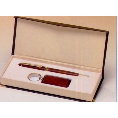 Rosewood Finish Pen & Key Ring Set