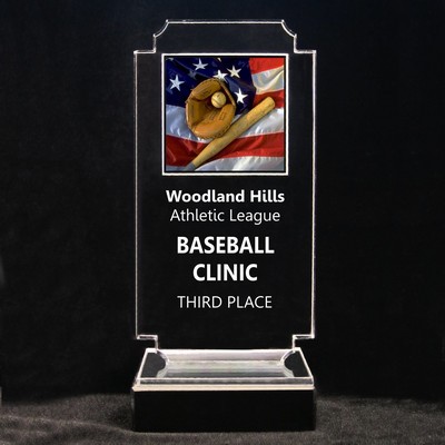 Acrylic and Marble Engraved Award - 6-3/4" Full-Color Baseball and American Flag Panel