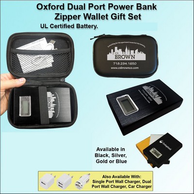 Oxford Dual Port Power Bank Zipper Wallet Gift Set 8800 mAh - Black No Extra Tariff