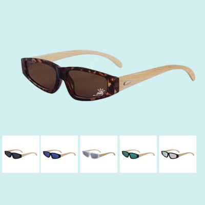 Vintage Retro Wrap Sunglasses with Bamboo Wood Arms for Boho Look