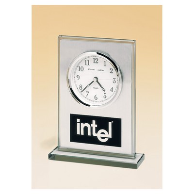 Glass Clock, Brushed Aluminum Panel, White Dial