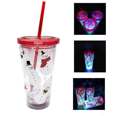 16.9 oz Flashing LED Light Drink Cup with Straw