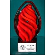Red Swirl Egg on black glass base