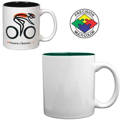 11 Oz. White/Cobalt Green Gloss 2 Tone C-Handle Mug - Dishwasher Resistant - Precision Spot Color