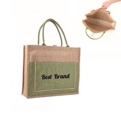 Color - Block Linen Tote Bag