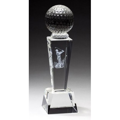 Crystal Golf Award w/3-D Player Image, 2-1/2"x8-3/4"H