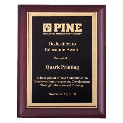 Hand Rubbed Cherry Finish Plaque w/Gold Border Black Plate