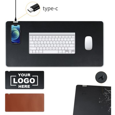 15W Wireless Charging Oversized Leather Desk Mat