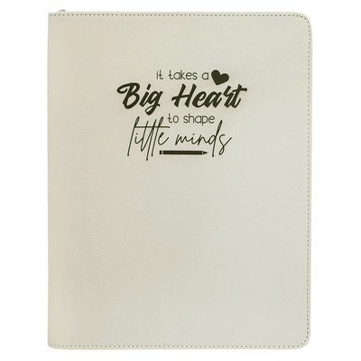 9 1/2" x 12" White with Zipper Leatherette Portfolio with Notepad