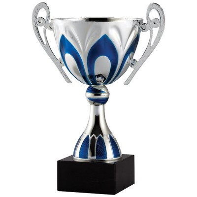 Silver-Blue Metal Pedal Cup on Black Marble Base