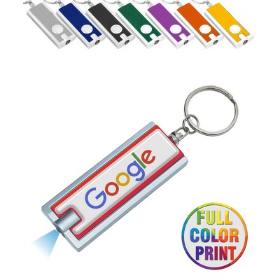 Rectangle LED Flashlight Key Chain, Full Color Epoxy Dome Label Print
