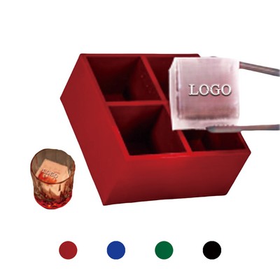 4 Gird Customizable Silicone Ice Logo Cube Tray w/ Lid