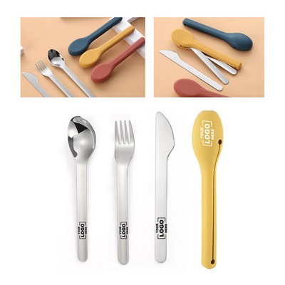 3 Pieces Stainless Steel Cutlery Set With Silicone Case.