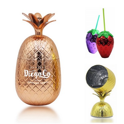 16 Oz. Pineapple Shape Cocktail Cup With Straw