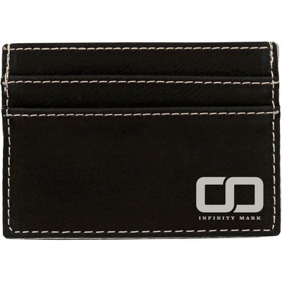 4" x 2.75" Black/Silver Leatherette Wallet Clip