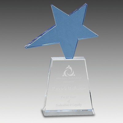 8" Blue Crystal Star on Clear Pedestal Base