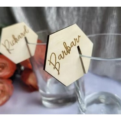 Hexagonal Wood Drink Marker Wine Glass Recognizer