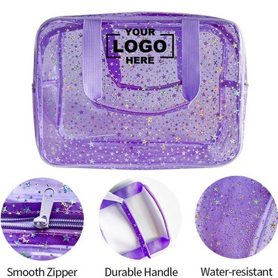 Holographic Star Transparent PVC Cosmetic Bag Clear Makeup Toiletry Carry Pouch Clear Travel Bag
