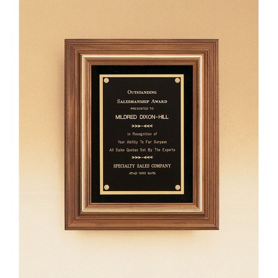 Solid Walnut Frame Plaque w/ Gold Trim & Black Velour Background (12"x14")