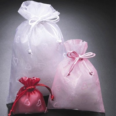 Drawstring Favor Bag w/Flocked Hearts