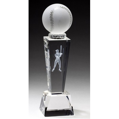Crystal Baseball Award w/3-D Player Image, 2-1/2"x8-3/4"H