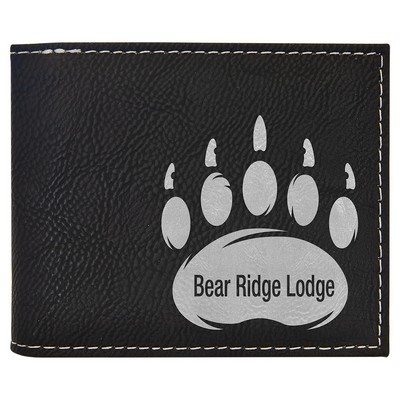 Black/Silver Leatherette Bi-Fold Wallet w/Flip ID Display