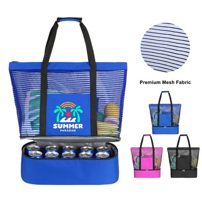 Mesh Beach Tote With Zippered Cooler Bag